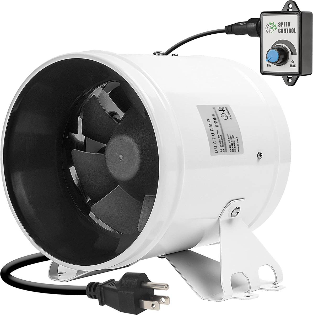 ダクトファン 200mm 無段階調速スイッチ付き 100~120V ダクトファン