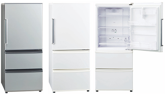 アクア、オーブンレンジが置ける3ドア冷蔵庫、ユニバーサルデザインを