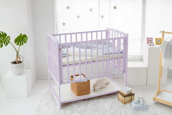 ハイタイプベッド ツーオープン【ラベンダー】収納棚付 | ベビーベッド