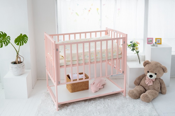 ハイタイプベッド ツーオープン【ピンク】収納棚付 | ベビーベッド