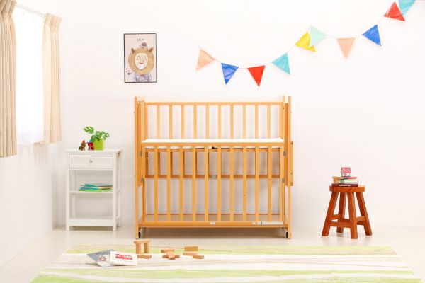 ハイタイプベッド ツーオープン【ナチュラル】収納棚付 | ベビーベッド