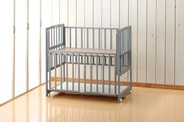 HZDMJ グレー ベビーベッド メッシュサイドパネル 高さ調整機能 HZDMJ