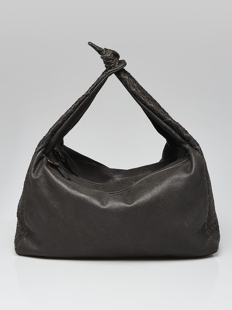 Bottega Veneta Grey Intrecciato Woven Leather Knot Hobo Bag