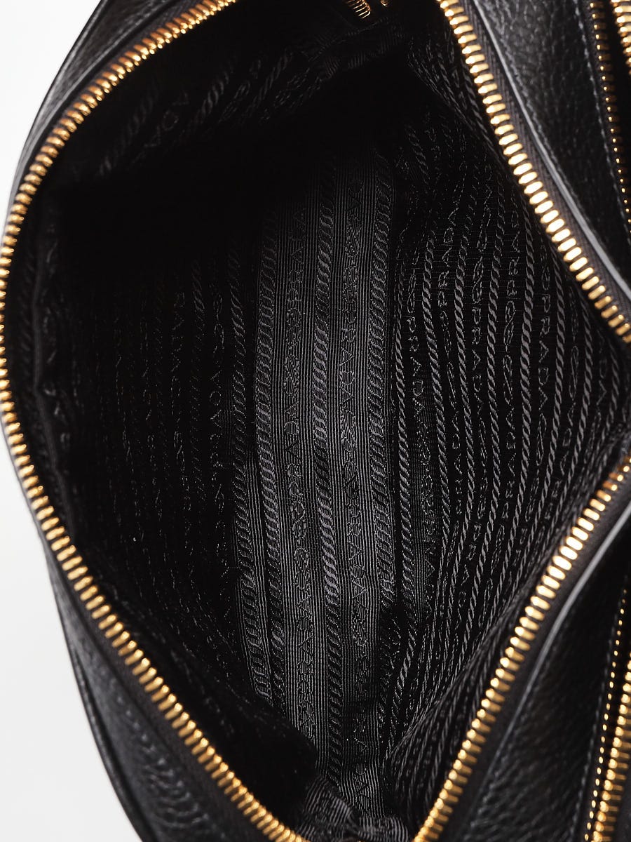 Prada Black Vitello Phenix Leather Double Zip Crossbody Bag 1BH079