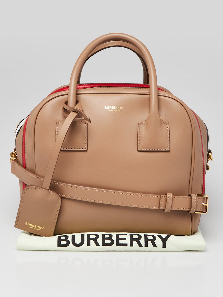 Burberry Beige Striped Leather Small Cube Bag | Yoogi's Closet