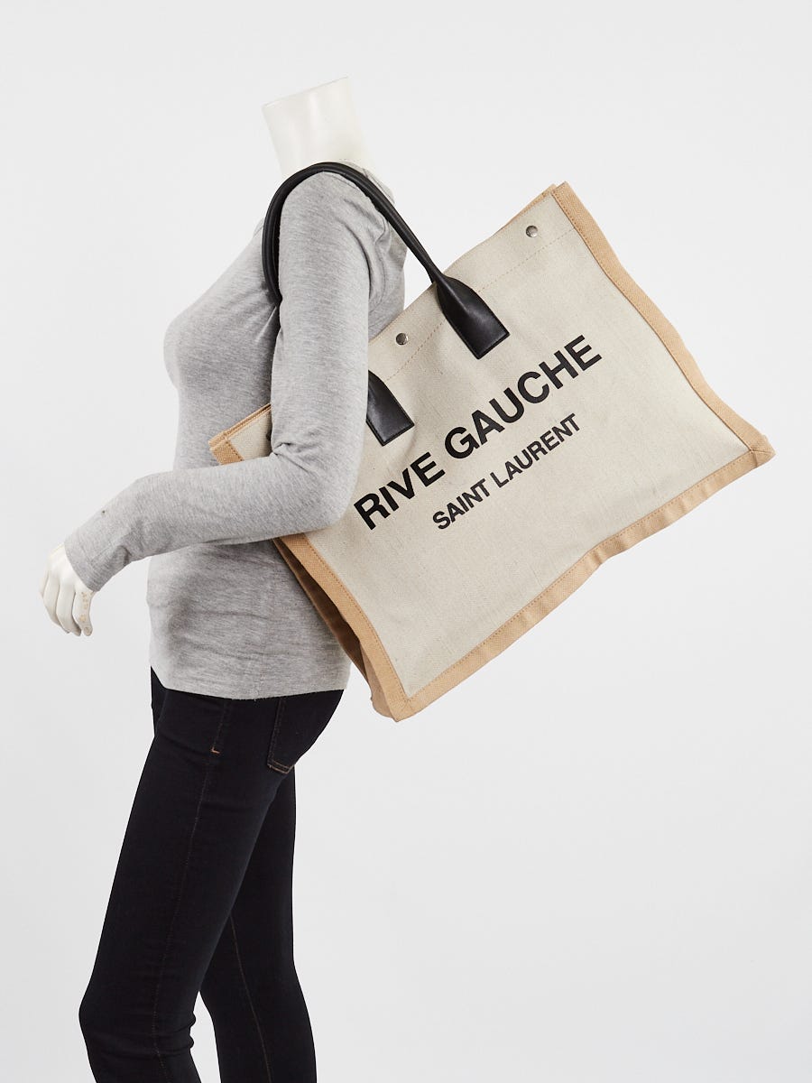 Yves Saint Laurent Natural Linen And Leather Rive Gauche Tote Bag