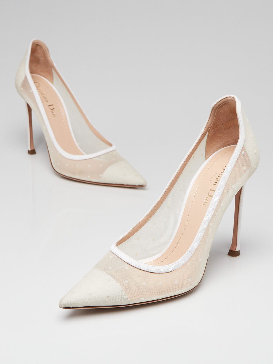 Christian Dior White Mesh Polka Dot D-Moi Pumps Size 7.5/38