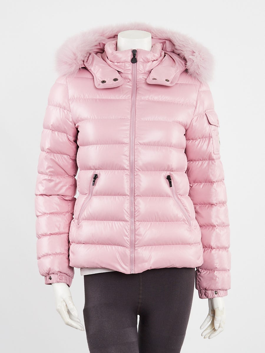 Moncler Pink Quilted Nylon Down Bady Fox Fur Jacket Size 14 Youth