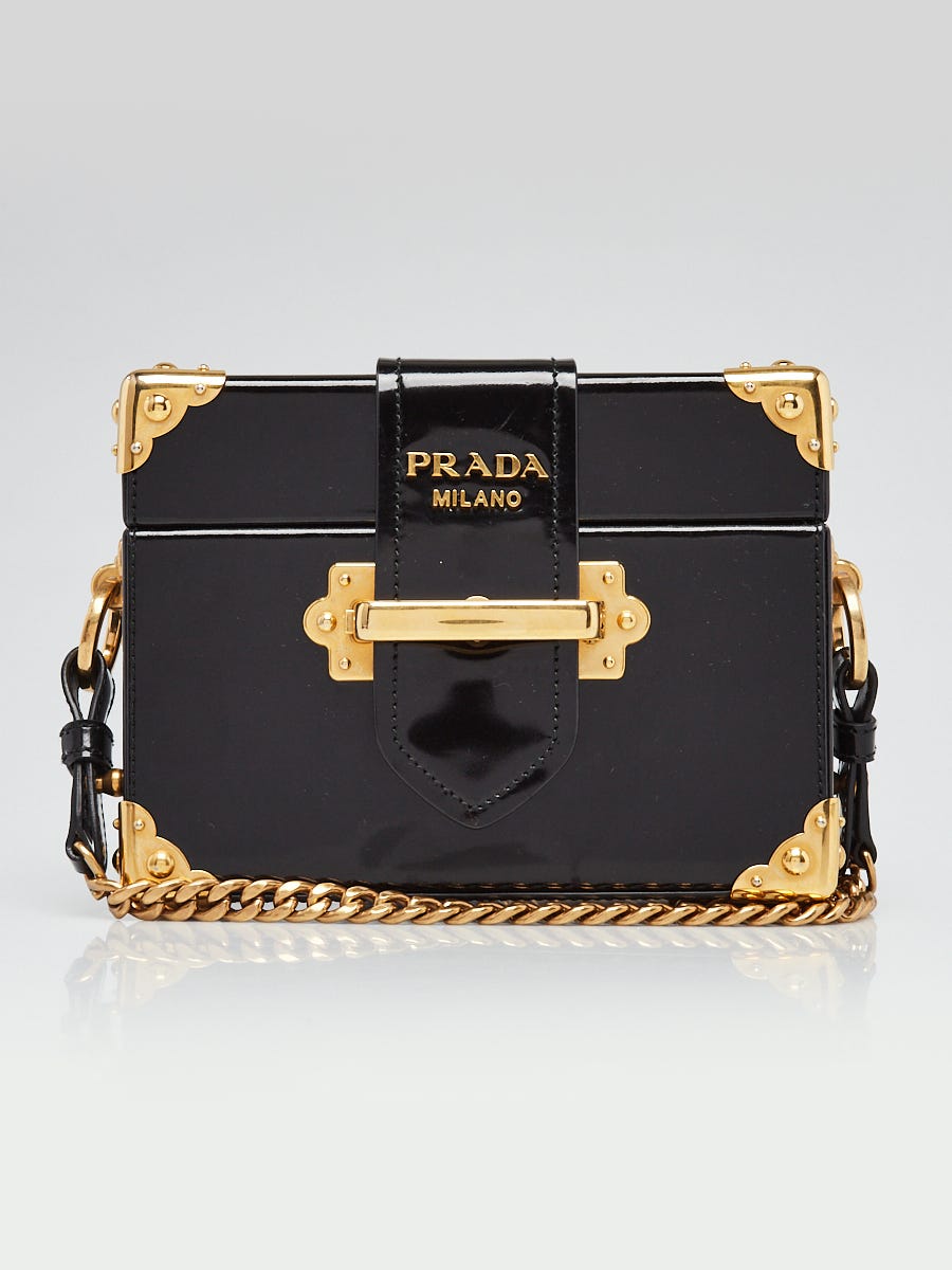 Prada Black Patent Leather Cahier Mini Box Bag 1BH054 | Yoogi's Closet