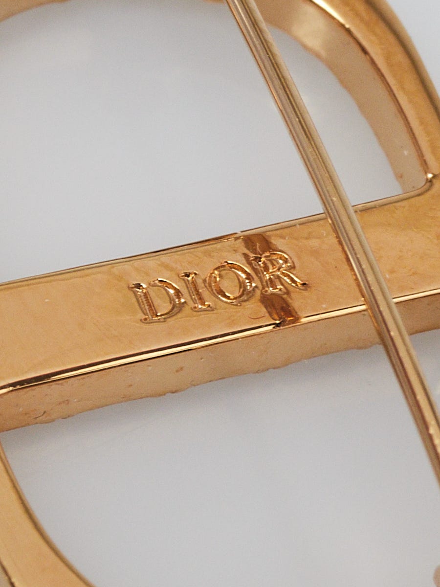 Christian Dior Goldtone Metal Pearl Dior CD Brooch | Yoogi's Closet