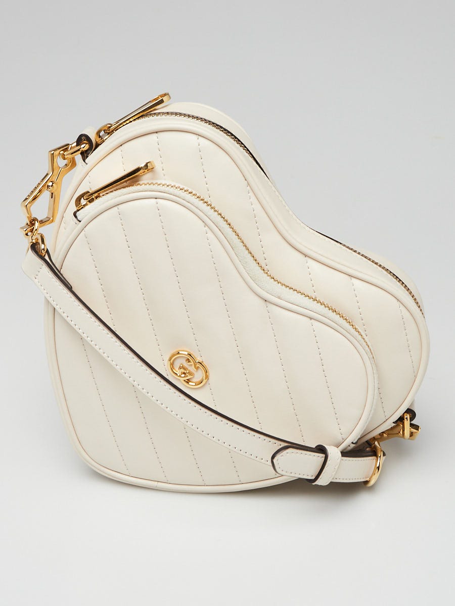 Gucci White Quilted Leather Interlocking G Mini Heart Crossbody