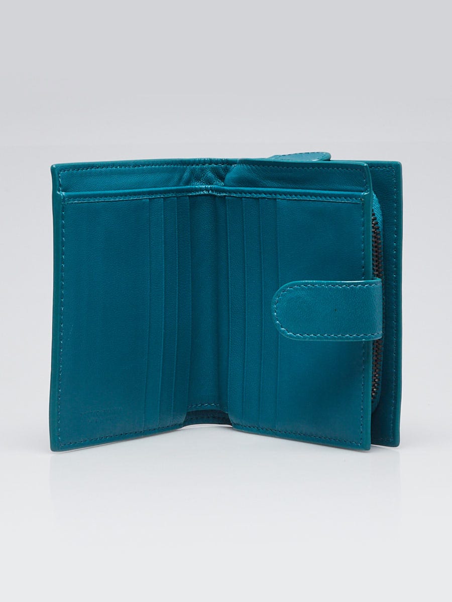 Bottega Veneta Teal Intrecciato Nappa Leather Mini Wallet