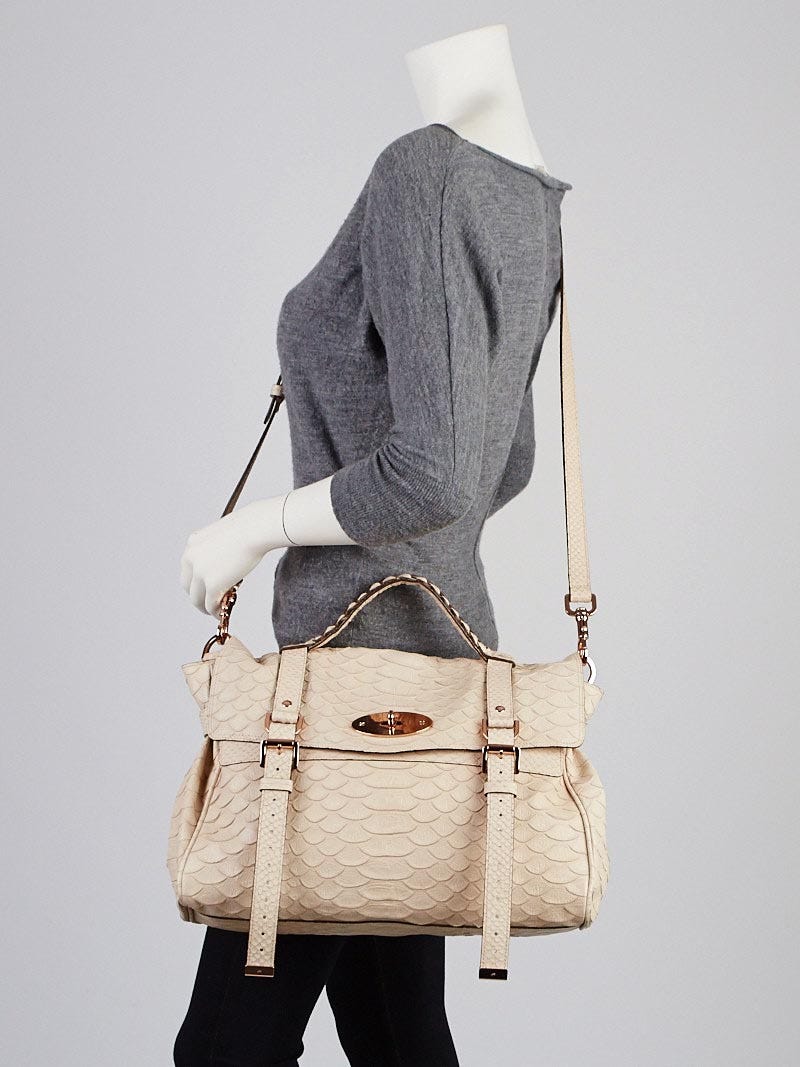 Mulberry Pebbled Beige Silky Snake Print Leather Oversized Alexa