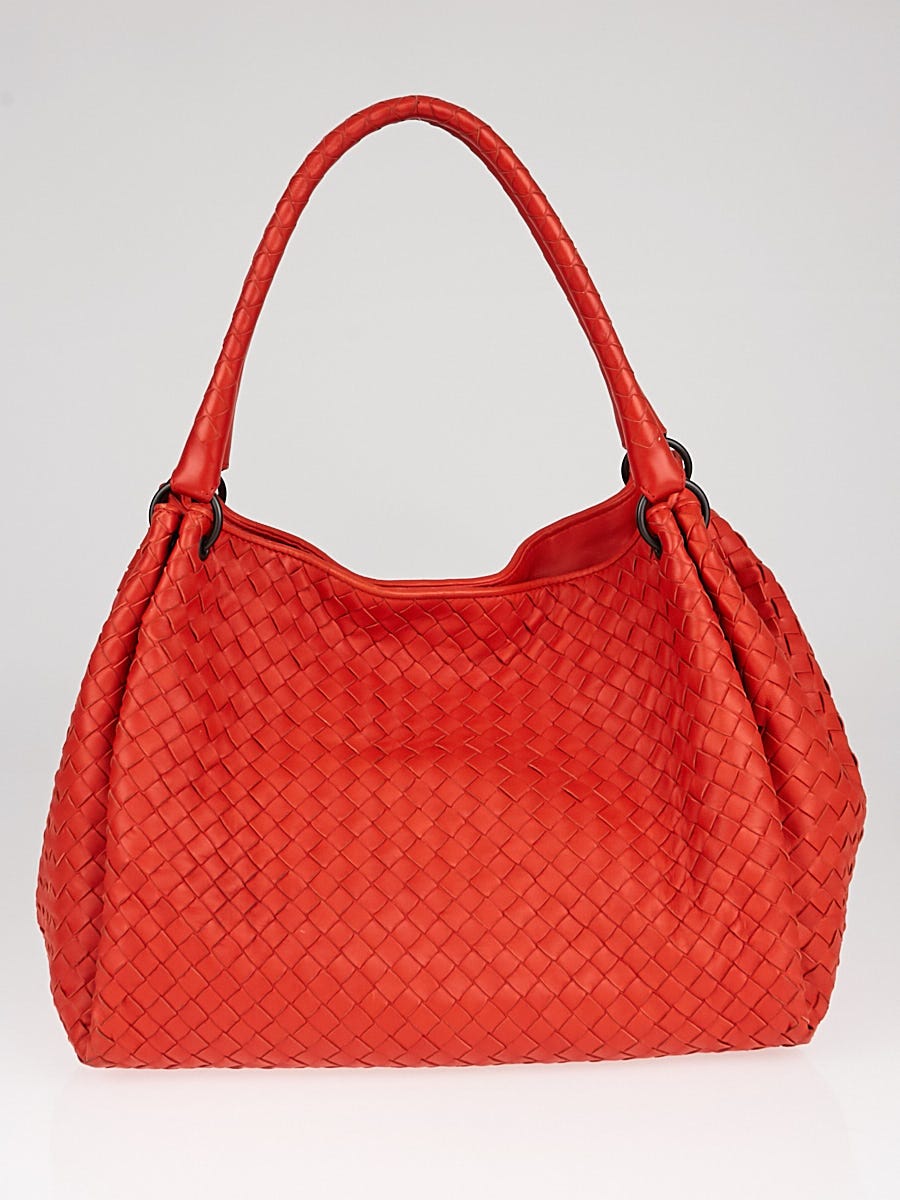 Bottega Veneta Red Intrecciato Woven Nappa Leather Parachute Bag