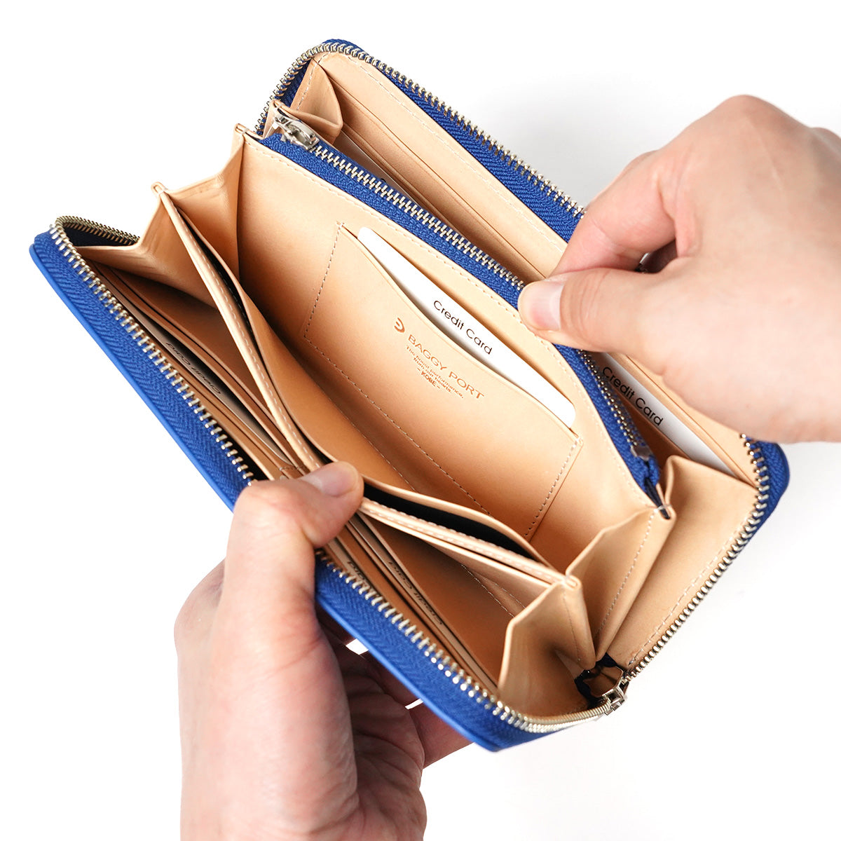 藍染め レザー ラウンドファスナー 長財布 ZYS097