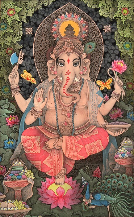 ガネーシャ 手描き絵画 限定版187/999 0115o37 シルク地絵画