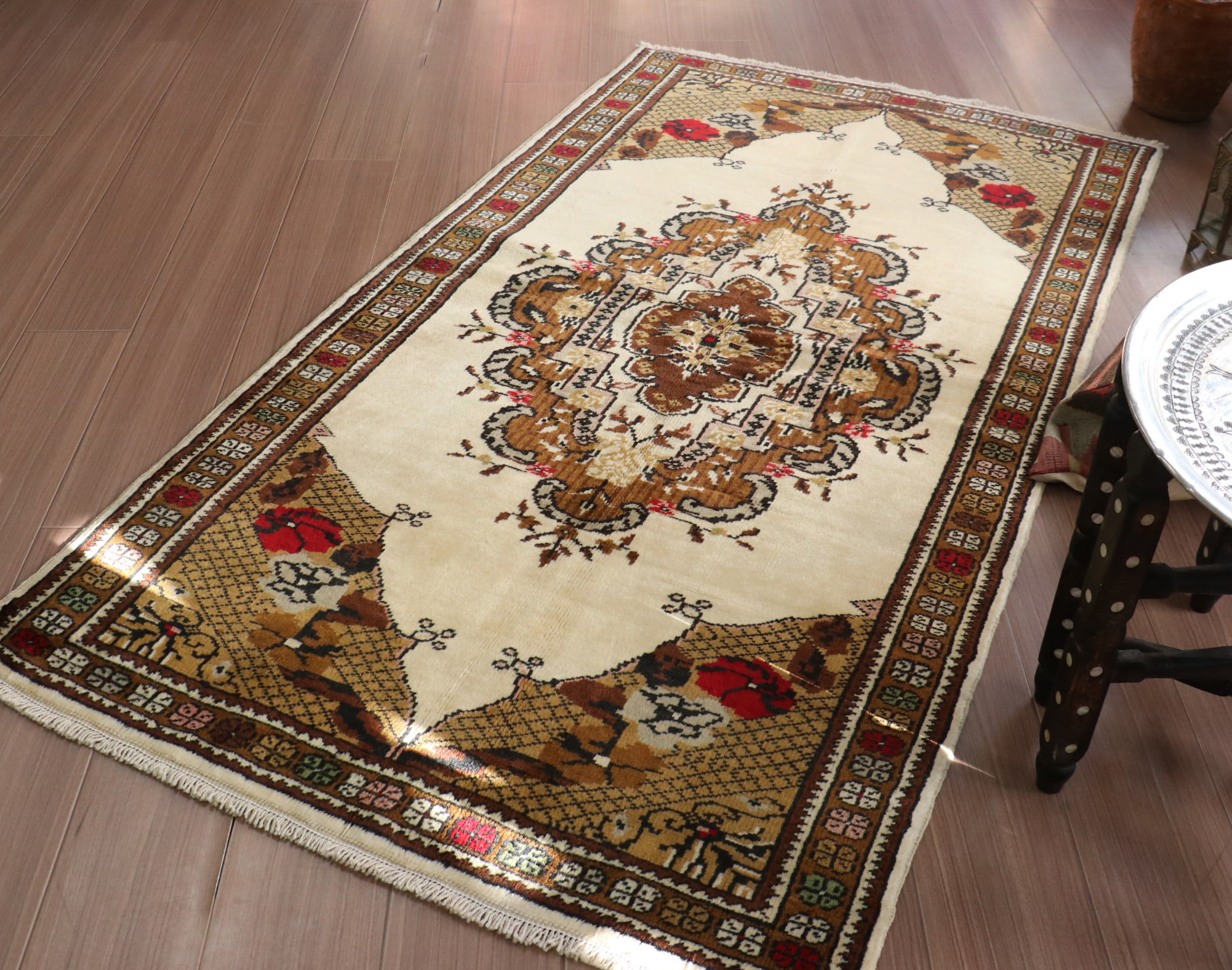 キリムスタイル / トルコ絨毯 手織りラグ ミラス 174×96cm ブラウン系