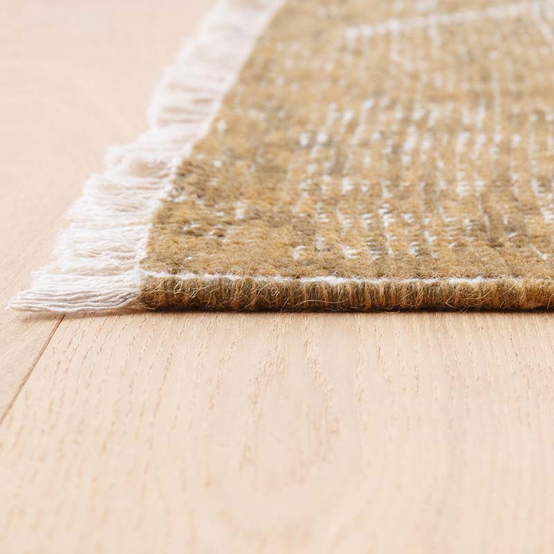 ヴィンテージ風ラグ ウール100％ 黄色絨毯 [NR5603アンティーク