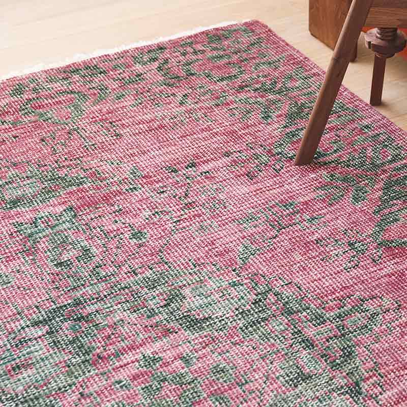 ヴィンテージ風ラグ ウール100％のパープルラグ[DP04オールドローズ