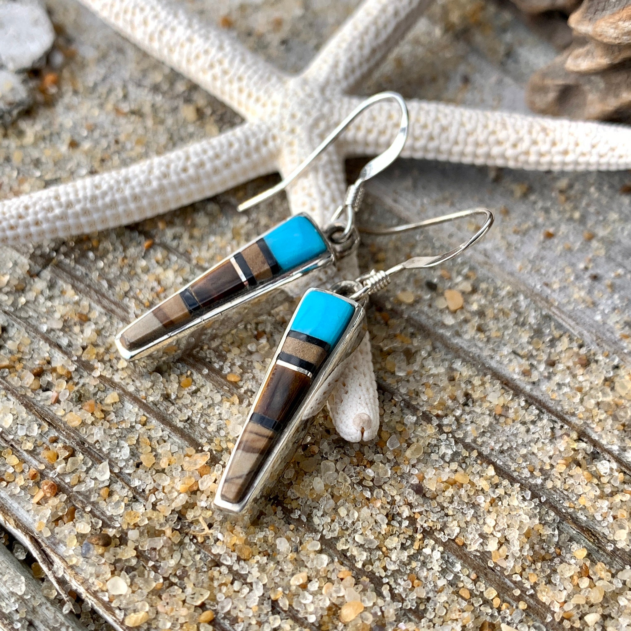 Native American Tiger's Eye, Jasper, and Turquoise Earrings