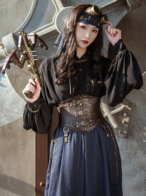スチームパンクレトロPUレザーウエストベルトコルセット – Belchic