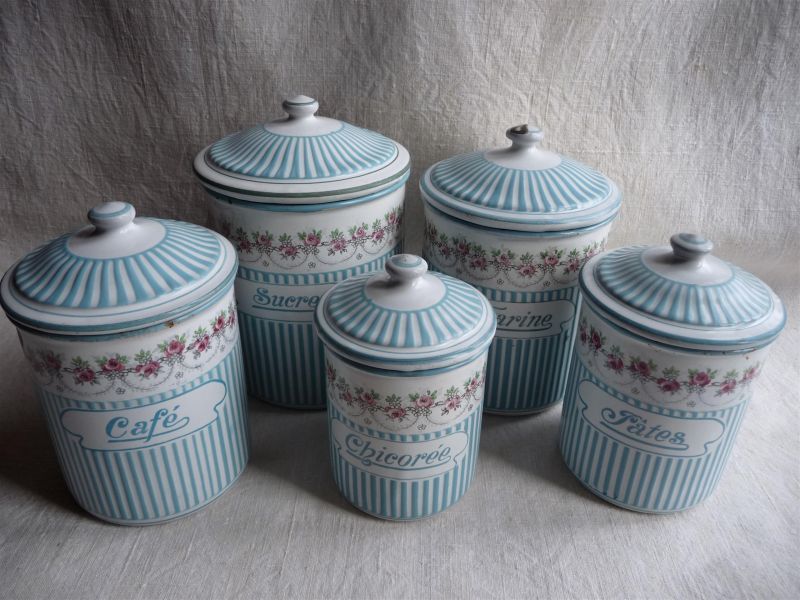 フランスアンティーク BB社 ホーローキャニスター ポット ローズ