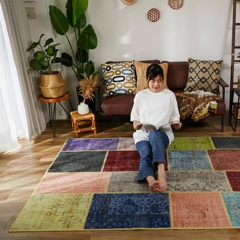 世界にたった1つ。斬新でモダンな『ビンテージパッチワークラグ #05