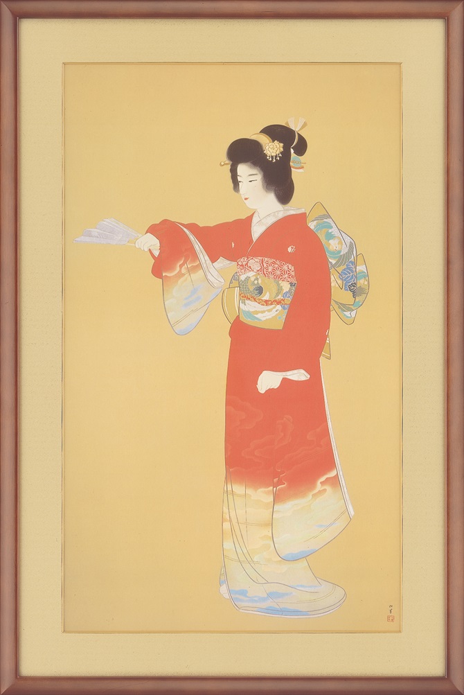 掛け軸 上村松園 『 序の舞 』 美人画 名品 複製 希少 新品 掛軸 日本製 名作複製画シリーズ 上村松園 序の舞 洛彩緞子本表装 尺5