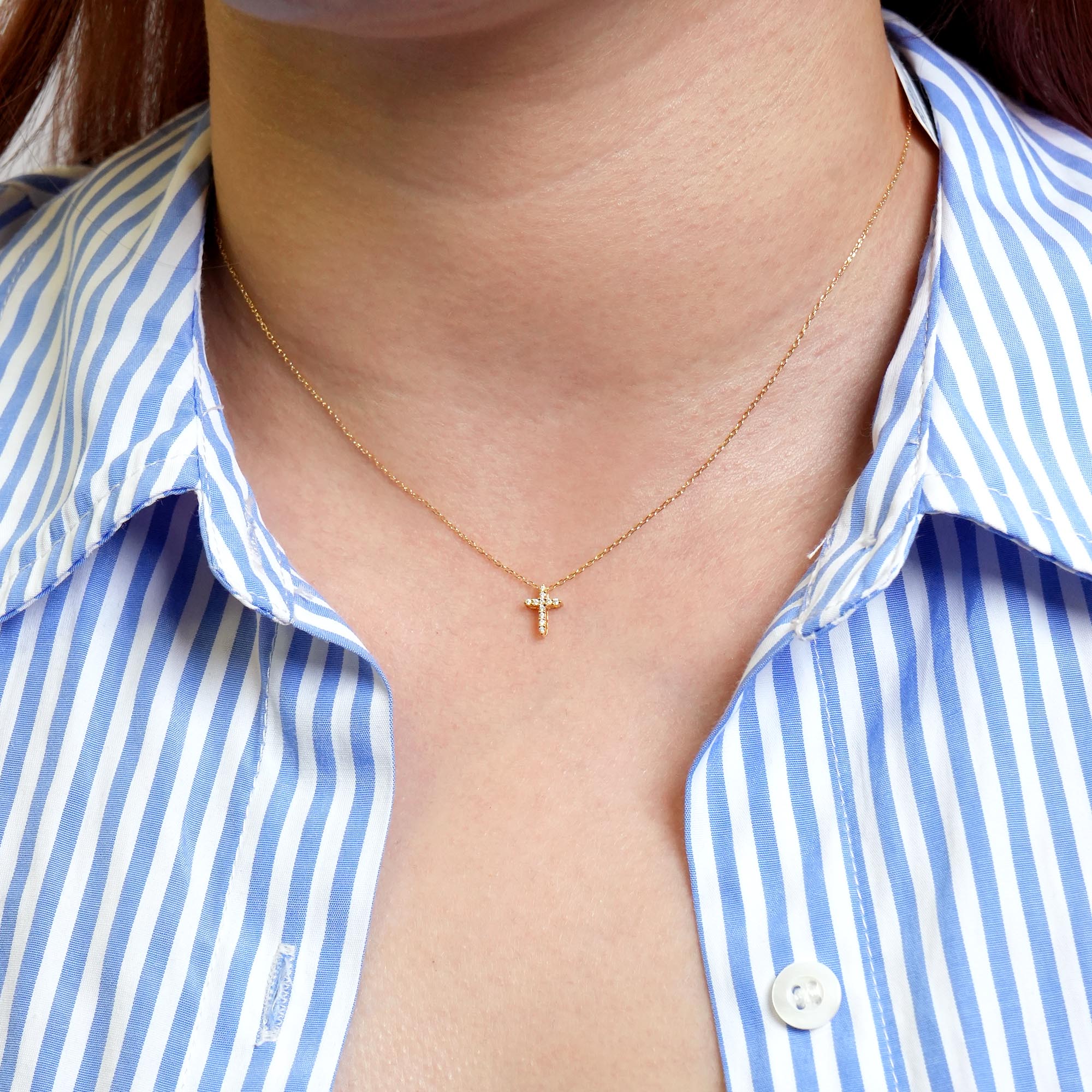 クロスダイヤモンドペンダントヘッド – K18WG / K18YG、0.04ct