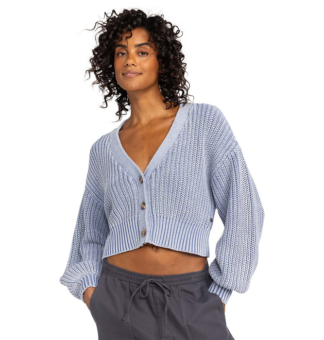 OUTLET】Roxy SUNDAZE SWEATER WASHED コットン100% カーディガン 丈短め