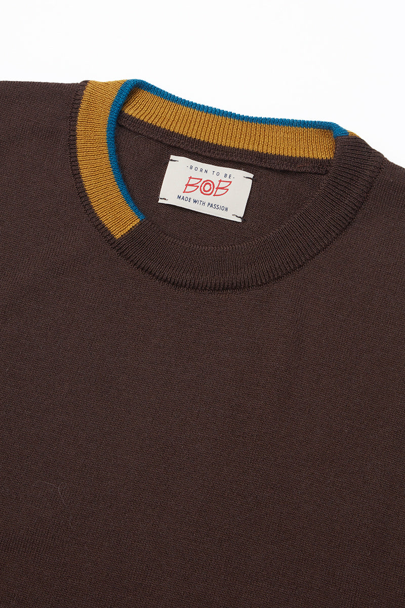 イタリア製】ドルモア メリノウール クルーネックニット 薄手 ブラウン