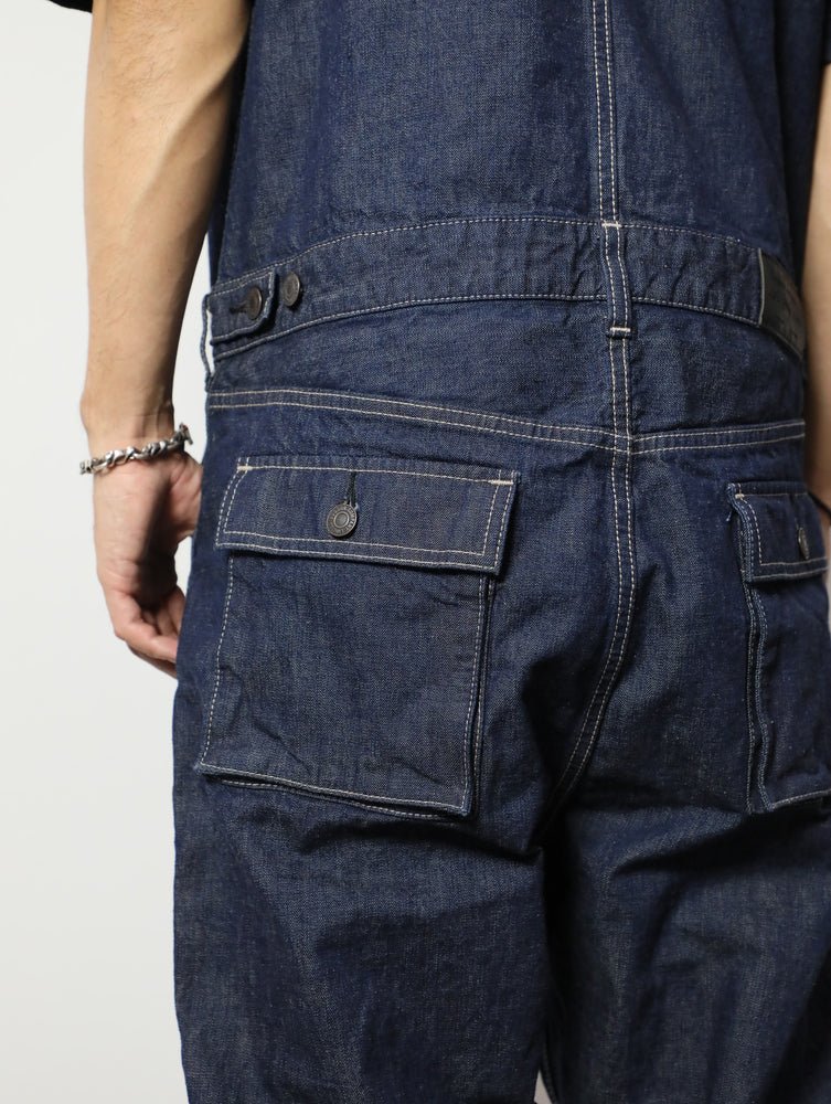 ミリタリーデニム オールインワン 半袖ツナギ ワンウォッシュ メンズ