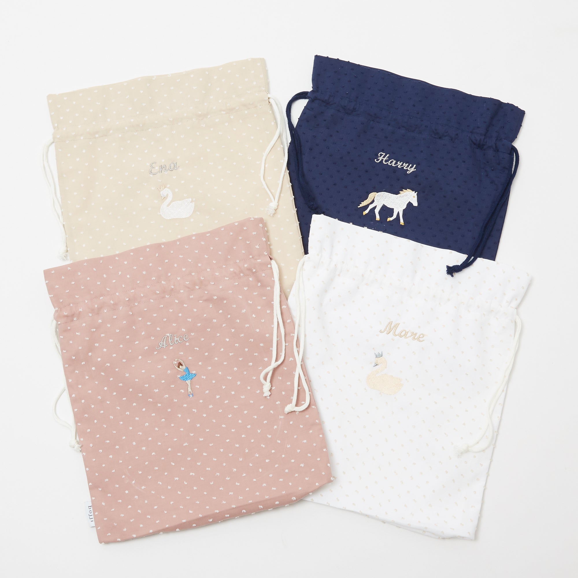 スワン刺繍の巾着袋/モカブラウン – bojji 公式