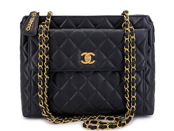 Chanel 1996 Vintage Caviar Medium Flap Shopper Tote Bag 24k GHW