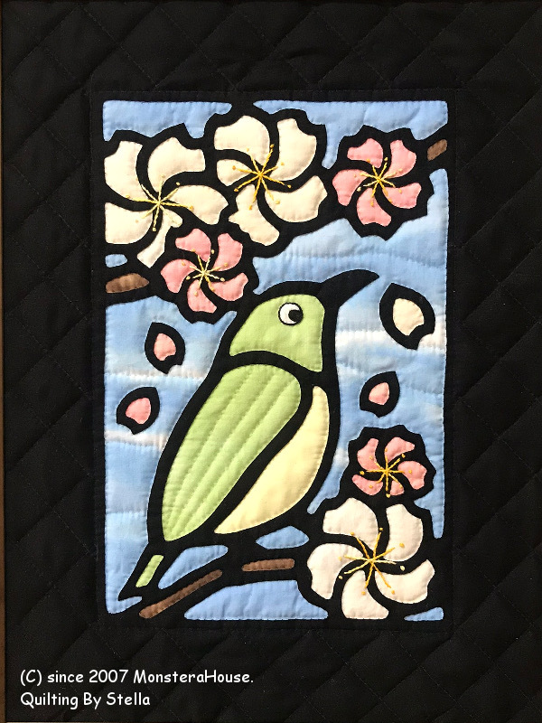 季節のステンドグラスキルトタペストリー】梅とめじろ - ステラの製作日記