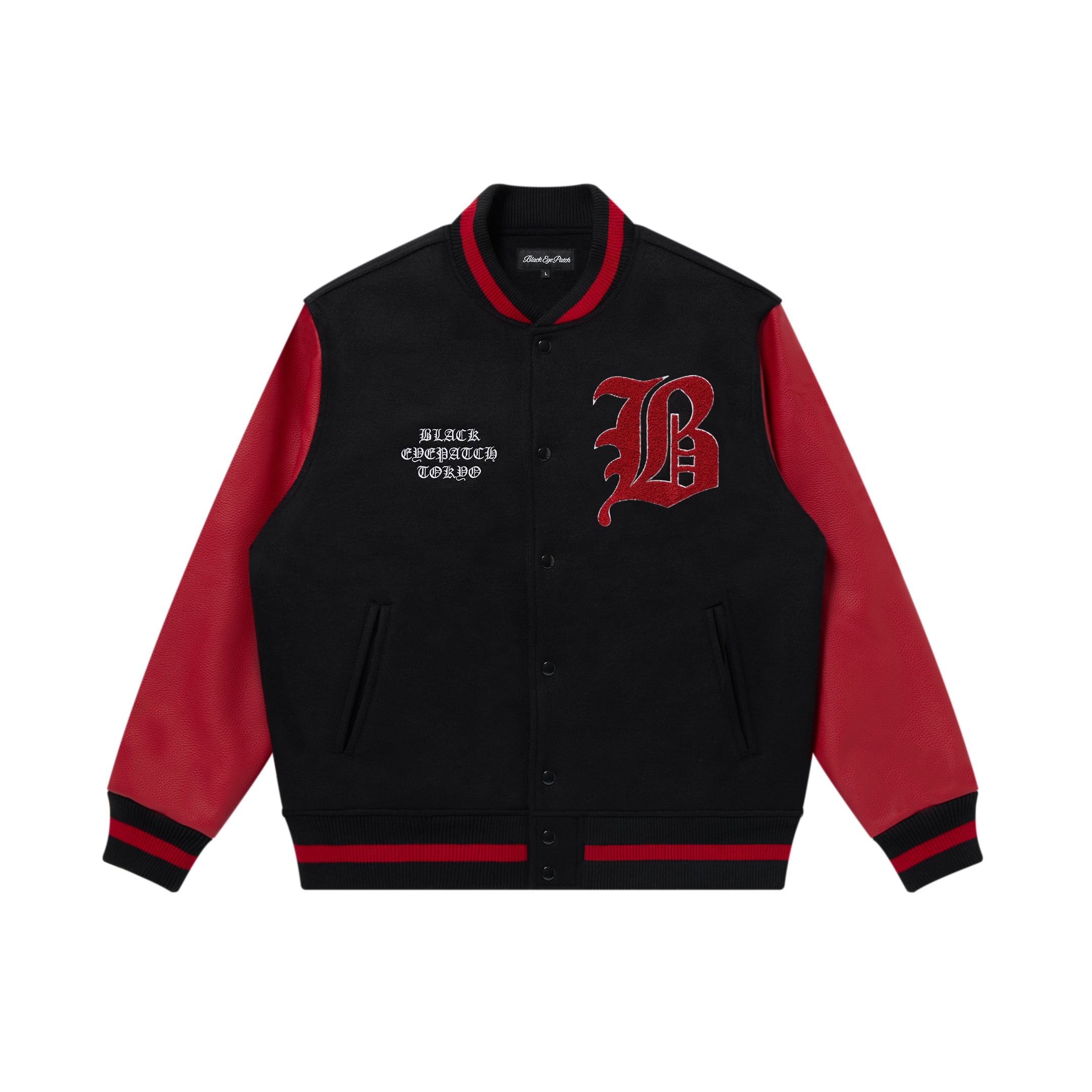 OE BIG B MELTON VARSITY JACKET BLACK/RED – BlackEyePatch