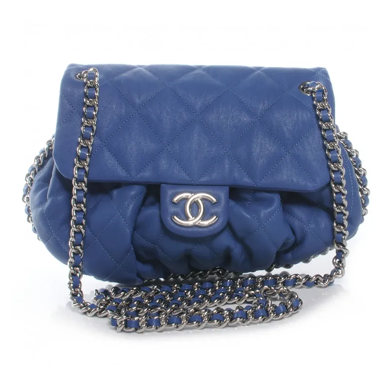 アラウンドチェーン ショルダーバッグ マトラッセ レザー ブルー