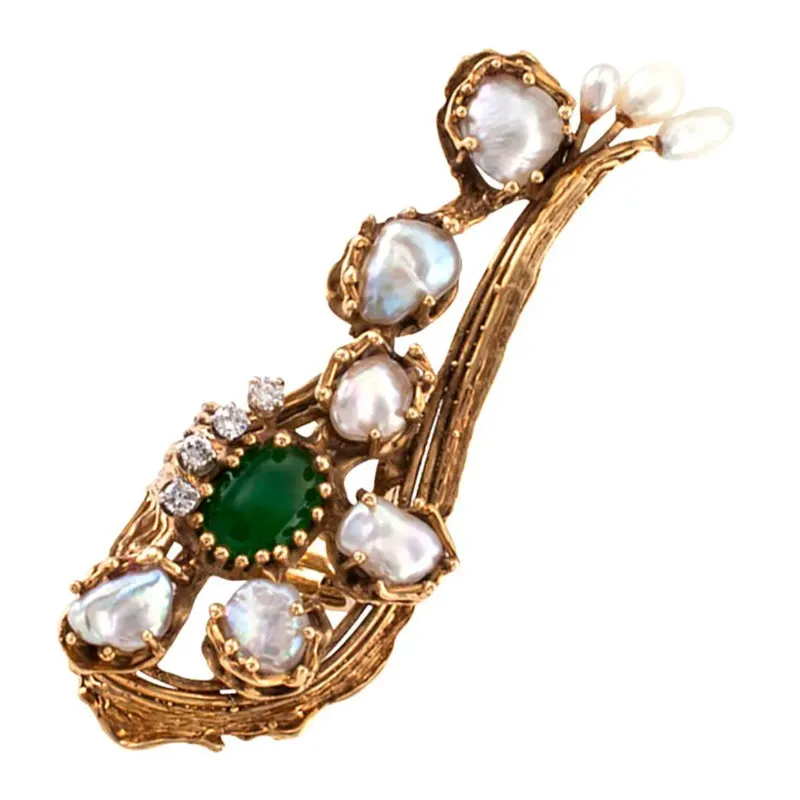 宝石 翡翠 パール ダイヤブローチ K18 ｜ブランド買取なら「ブランド