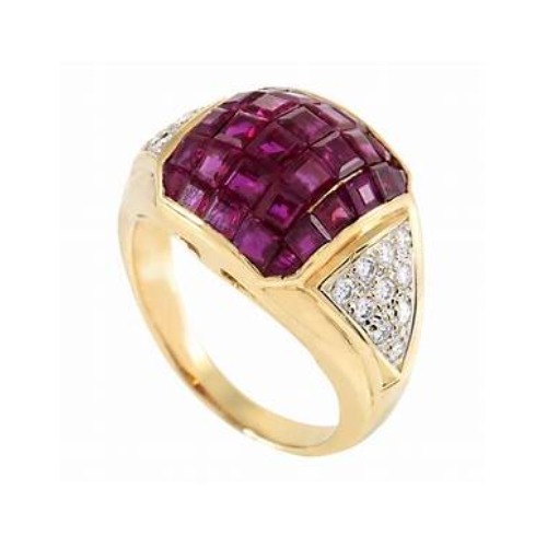 宝石 ルビー 指輪 ミステリーセッティング パヴェダイヤ K18｜ブランド