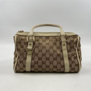 グッチ GGキャンバス トートバッグ 白×ベージュ レザー×キャンバス