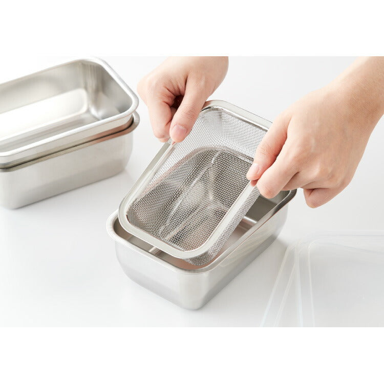 ヨシカワ 日本製 フタ付き 角バット&ザル 9点セット 深型 重ねて使える