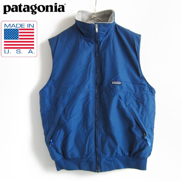 90's/USA製/パタゴニア/裏フリース/ナイロンシェル/ベスト/青紺系【L