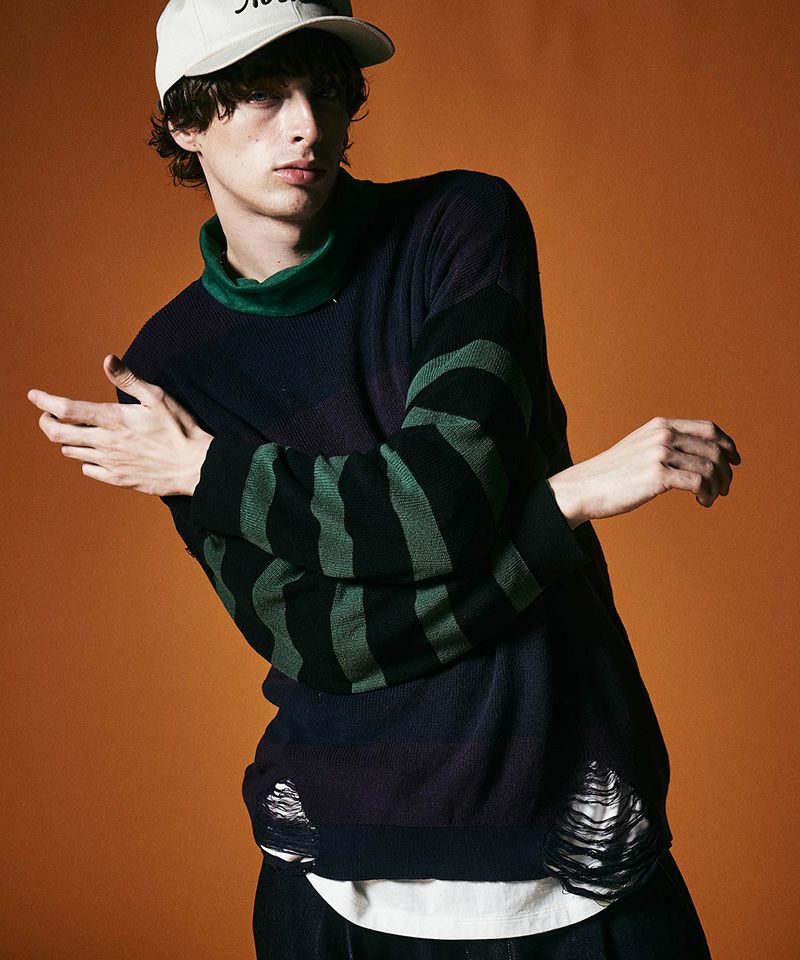 50%OFF【glamb(グラム)】Damaged Border Knit ダメージボーダーニット