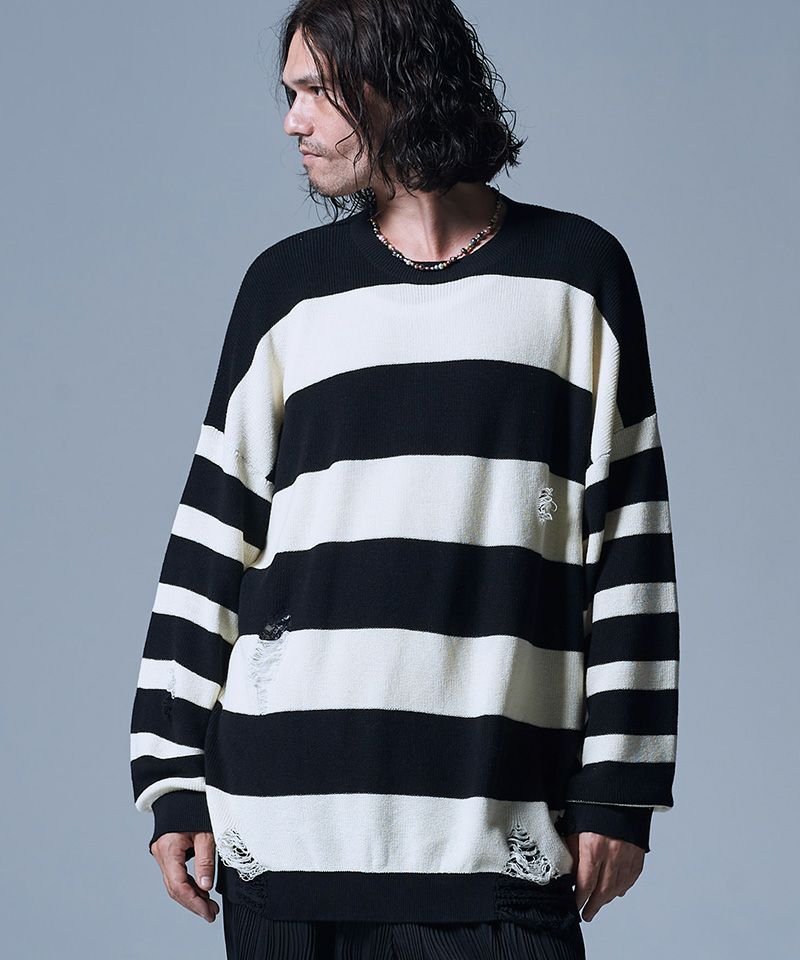 50%OFF【glamb(グラム)】Damaged Border Knit ダメージボーダーニット