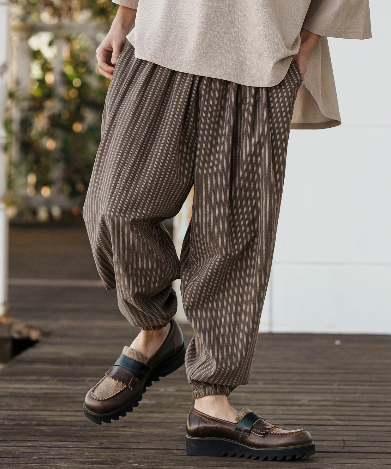 CAMBIO(カンビオ)】コットンリネンストライプバルーンパンツ(CMB-R0152