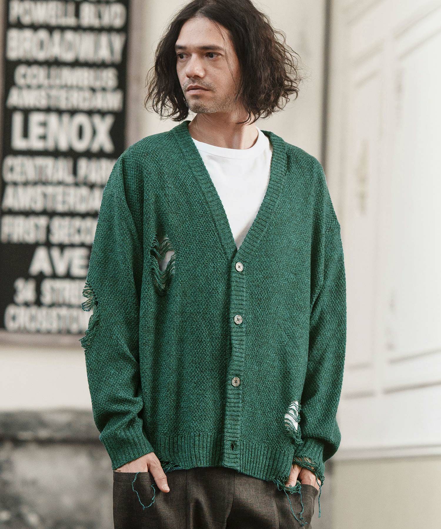 60%OFF【CAMBIO(カンビオ)】メランジダメージカーディガン | CAMBIO