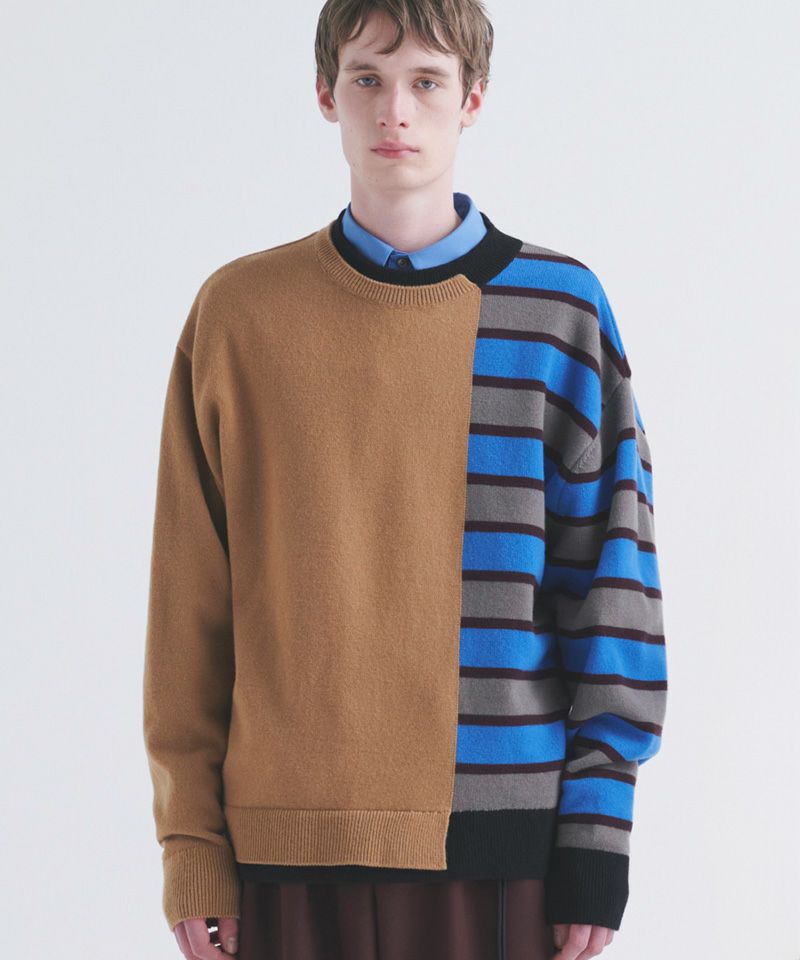 50%OFF【CULLNI(クルニ)】Asymmetrical Border Layerd Rib Pullover