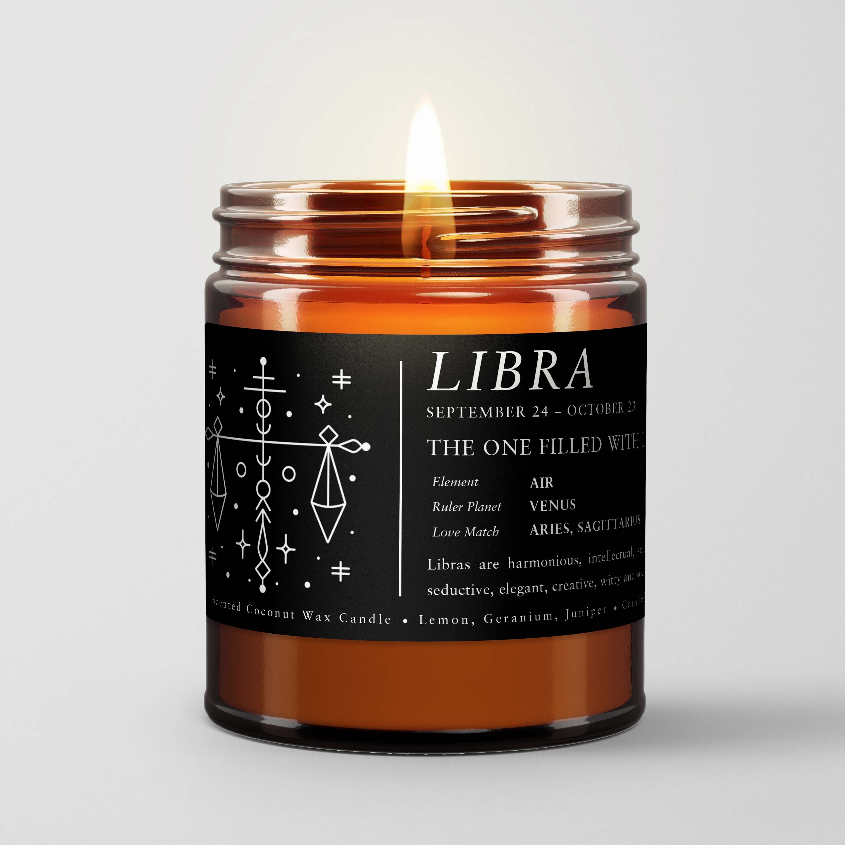 Zodiac Birthday Gift Candle in Amber Glass: Libra | Candlefy