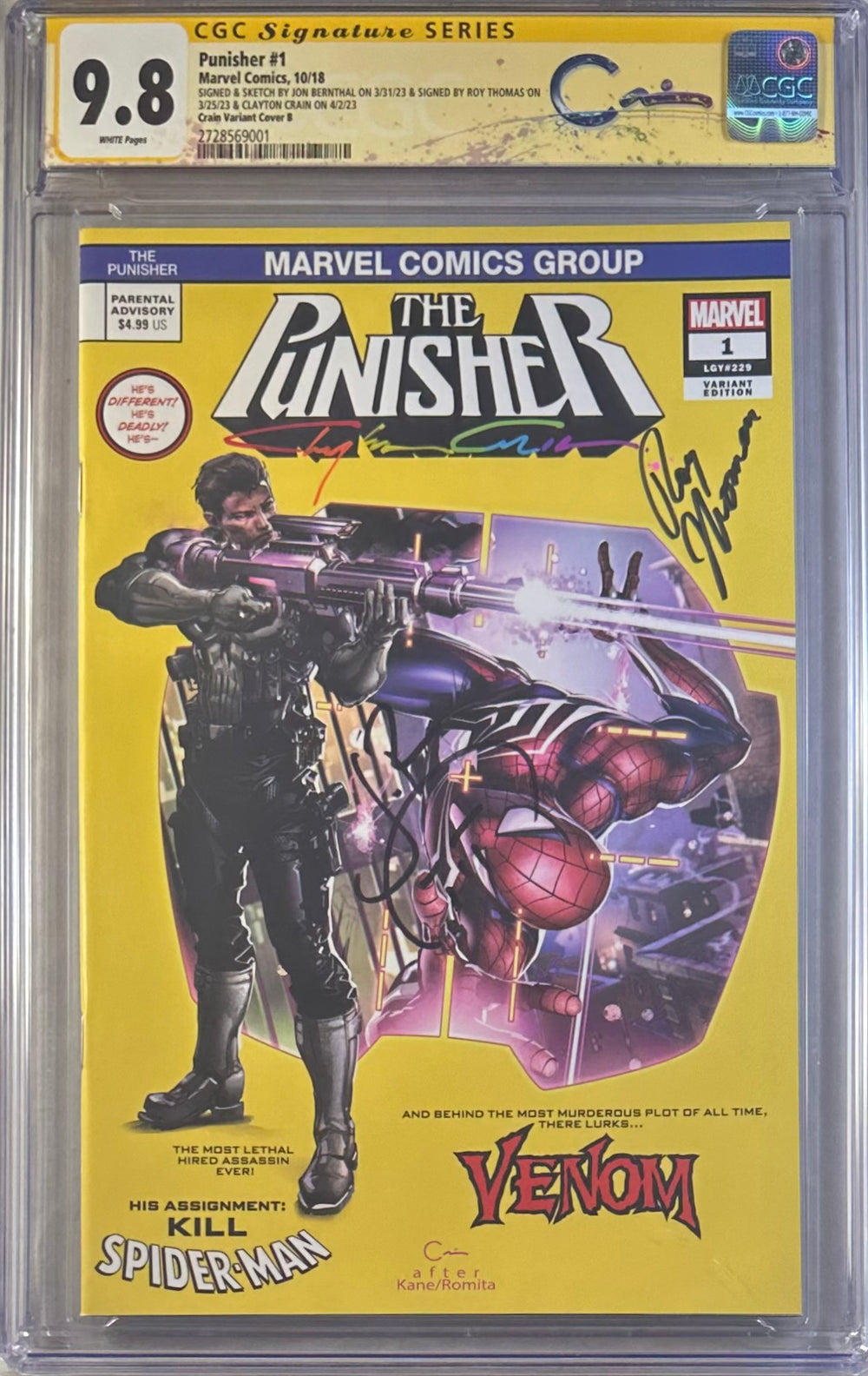 PUNISHER #1 CRAIN VARIANT COVER B CGC SS 9.8 SIGNED & SKETCH BY