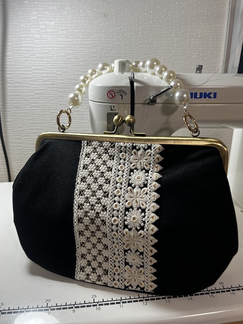 パール手さげ・インド刺繍がま口バッグ | G3sewing